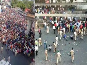 large group of migrant labourers gathered in bandra terminal mumbai demanding for permission to retu 1586869803