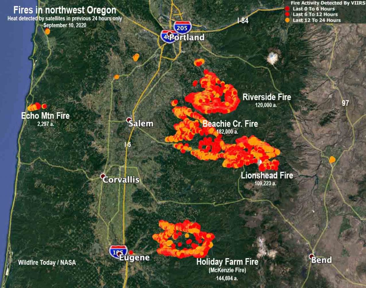 Map Portland Eugene area fires Sept 10 2020 splco