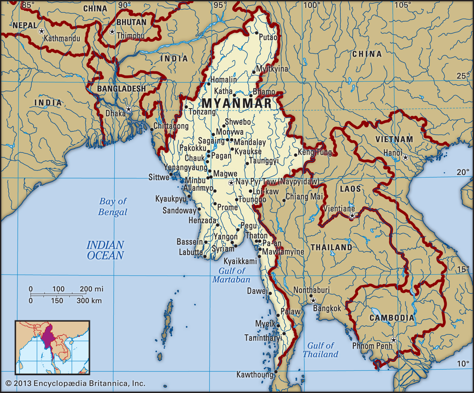 Myanmar map boundaries cities locator splco
