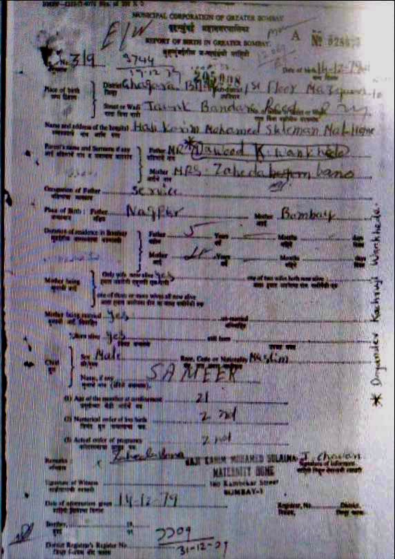Proof released by Malik regd Birth certificate of Wankhede