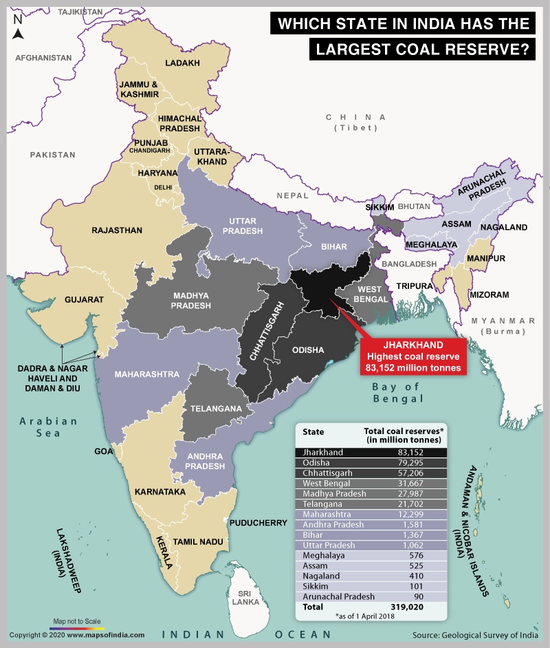 map of india showing state with the largest coal reserve