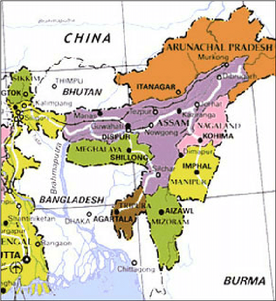 Map of North East India